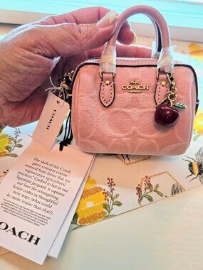 Coach Mini Rowan Bag Charm In Soft Pink w/Coach Apple DIY Charm - Price Is Firm